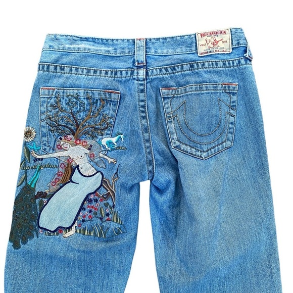Vintage True Religion Embroidered Jeans Size 30 BOBBY ‘Tree Fairy’ - Picture 1 of 12